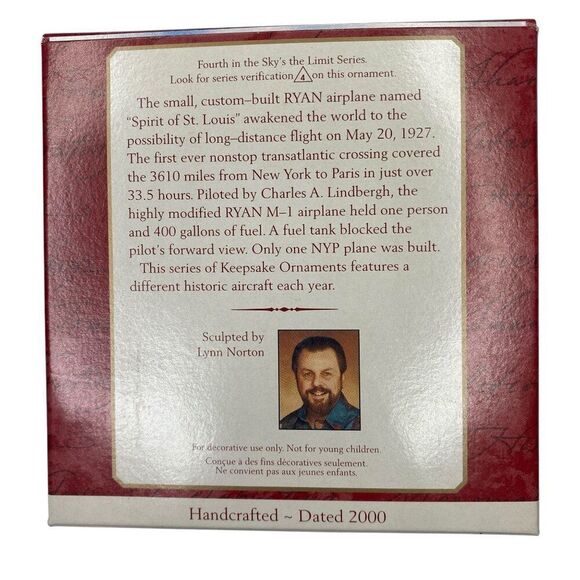 Spirit of St. Louis Airplane Sky's the Limit Hallmark Ornament - Picture 3 of 3